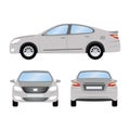 Car vector template on white background. Business sedan isolated. grey sedan flat style. side back front view Royalty Free Stock Photo