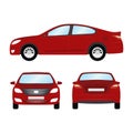 Car vector template on white background. Business sedan isolated. red sedan flat style. side back front view Royalty Free Stock Photo