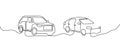Car, vehicle continuous line drawing set. One line art of automobile, auto, crossover, four-by-four. Royalty Free Stock Photo