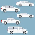 Car or vehicle set. Side view. Different type of cars: sedan, suv, van, pickup, coupe. Vector illustration