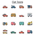 Car, Vehicle and transportation color line icon set Royalty Free Stock Photo