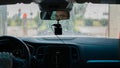 Car video camera dash cam inside of car on highway with blurred background of highway road, from perspective of the driver. Conc Royalty Free Stock Photo