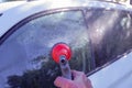 Car warhing. Worker cleaning white car on open air.Cleaning Car Using High Pressure Water. Man washing his car under Royalty Free Stock Photo