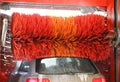 Car wash automatic, red rotating brushes, water spray