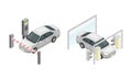 Car wash automatic and self service facilities station isometric vector illustration Royalty Free Stock Photo