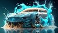 Car Wash Banner Auto Washing with Shampoo Foam Bubbles Illustration, Generative AI Royalty Free Stock Photo