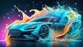 Car Wash Banner Auto Washing with Shampoo Foam Bubbles Illustration, Generative AI Royalty Free Stock Photo