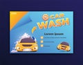 Car wash banner set with full foam car cartoon illustration