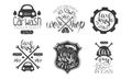 Car Wash Best in Town Premium Quality Retro Labels Set, Workshop Service Hand Drawn Badges Monochrome Vector Royalty Free Stock Photo