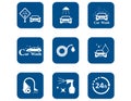 Car wash blue icons set Royalty Free Stock Photo