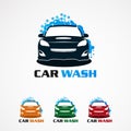 Car wash with bubble blue logo vector, icon, element, and template for company