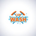 Car wash cartoon style emblem with bubbles and mop, vector logo template. Cleaning service company logotype.