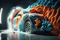 Car wash with colored foam. AI generated Royalty Free Stock Photo