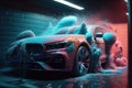 Car wash with colored foam. AI generated Royalty Free Stock Photo