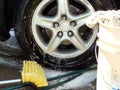 Car wash day tire cleaning Royalty Free Stock Photo