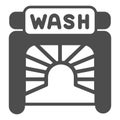 Car wash entrance solid icon, car washing concept, garage sign on white background, Front entrance with sign to garage