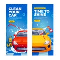 Car wash flat cartoon composition banner set Royalty Free Stock Photo