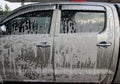 Car wash foam on pickup truck door