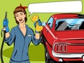 Car wash girl comic book style vector