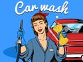 Car wash girl comic book style vector