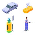 Car wash icons set, isometric style Royalty Free Stock Photo