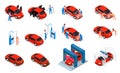 Car Wash Isometric Icon Set