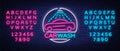 Car wash logo design emblem in neon style vector illustration. Template, concept, luminous sign on the theme of washing Royalty Free Stock Photo