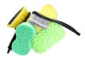 Car wash mitt, sponges and brushes on white background, top view Royalty Free Stock Photo