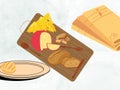 Illustration of cheese, bread, crackers on wooden board. Royalty Free Stock Photo