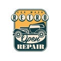 Car wash and repair logo design, retro service badge vector Illustration on a white background Royalty Free Stock Photo