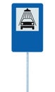 Car wash road sign on post pole, traffic roadsign, blue isolated vehicle shower washing service roadside signage, blank empty