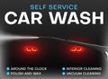 Car wash self service promo poster realistic vector illustration. Automobile care washing