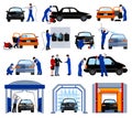 Car Wash Service Flat Pictograms Set