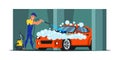 Car wash service flat vector illustration Royalty Free Stock Photo