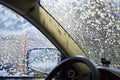 Car wash, soap foam on glass