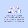 Car wash vintage 3d vector alphabet set