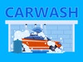 Car Washing Auto center station. Service washing, clean car, foam bubbles. Vector illustration isolated Royalty Free Stock Photo