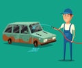 Car washing service. Vector cartoon illustration