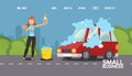 Car washing service, woman cartoon character, website design, people vector illustration Royalty Free Stock Photo