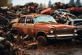 Car waste concept rusting old cars in a junkyard for recycling Royalty Free Stock Photo