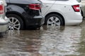 Car in water after heavy rain and flood Royalty Free Stock Photo
