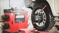 Car wheel alignment, car care, car suspension check Royalty Free Stock Photo