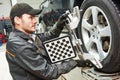 Car wheel alignment service work Royalty Free Stock Photo