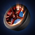 Car wheel on blue background Royalty Free Stock Photo