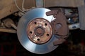 Car wheel brake rusty disc with pads rotor Royalty Free Stock Photo