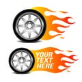 Car wheel with fire flame, car related sign. Royalty Free Stock Photo