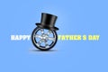 Car wheel and hat cylinder on a blue background.Happy father`s day background. Greeting card