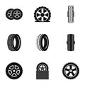 Car wheel icons set, simple style