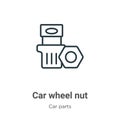 Car wheel nut outline vector icon. Thin line black car wheel nut icon, flat vector simple element illustration from editable car Royalty Free Stock Photo