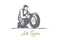 Car, wheel, repair, auto, service, replace concept. Hand drawn isolated vector.